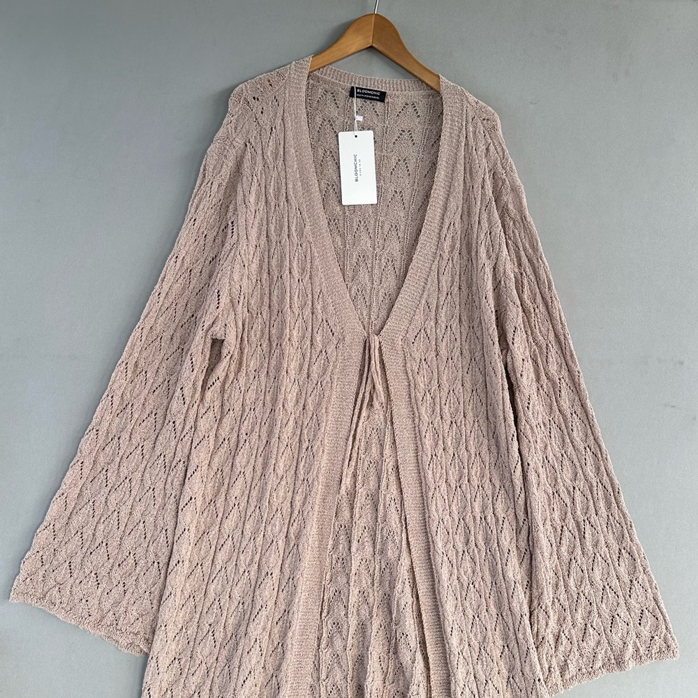 BloomChic Blush Cable-Knit Tie-Front Cardigan - Picture 2 of 10